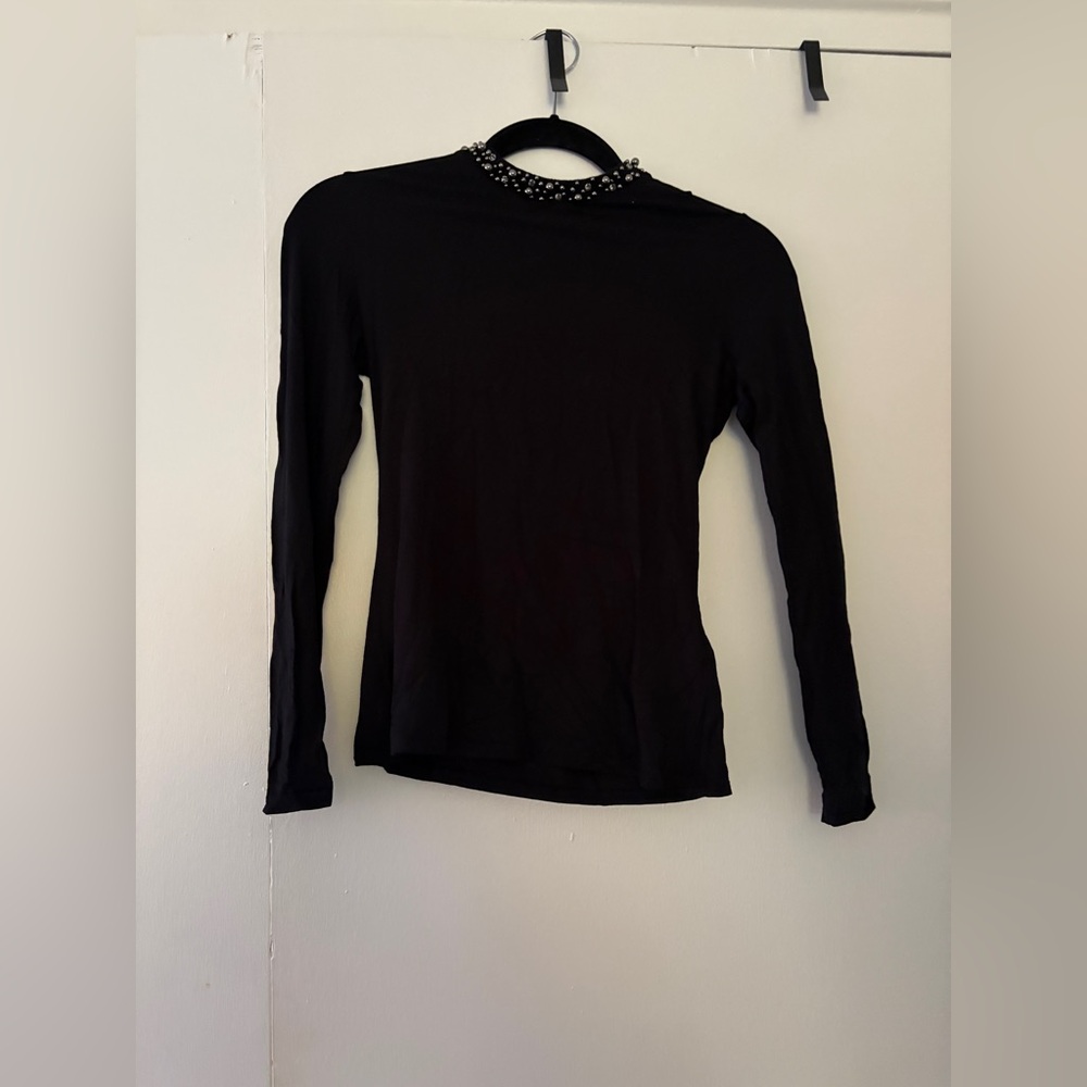 Ted Baker Black Long Sleeve Top with Embellished Collar